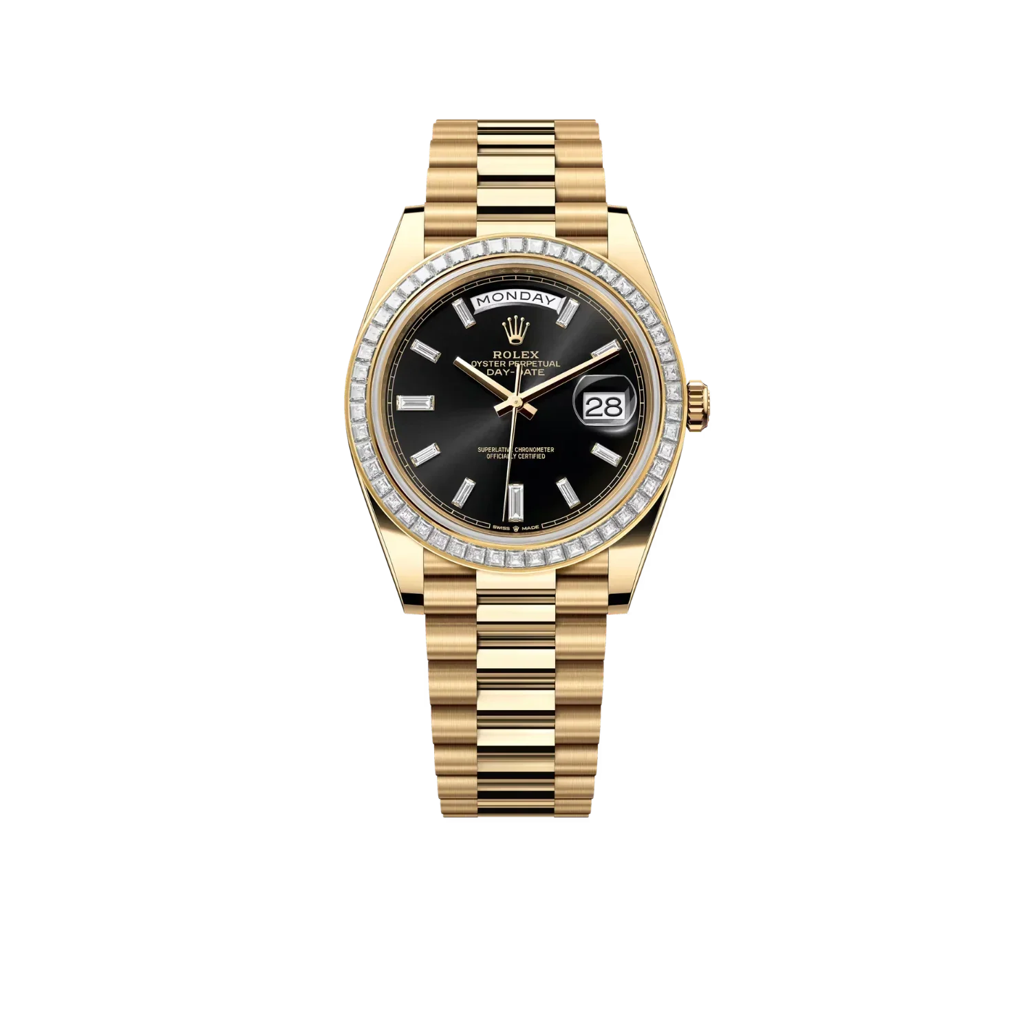 Day-Date 40mm Yellow Gold Onyx Baguette Diamond Dial Baguette Bezel m228398tbr-0001