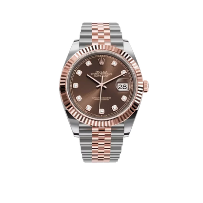 Datejust 41MM 126331 Chocolate Diamond Dial Fluted Bezel Two Tone Rose Gold Jubilee Bracelet