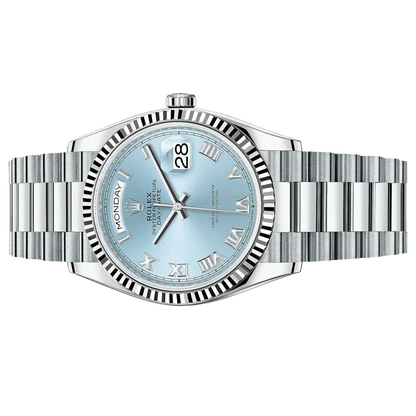 President Day-Date 36mm Platinum Ice Blue Mens Watch 128236-0008