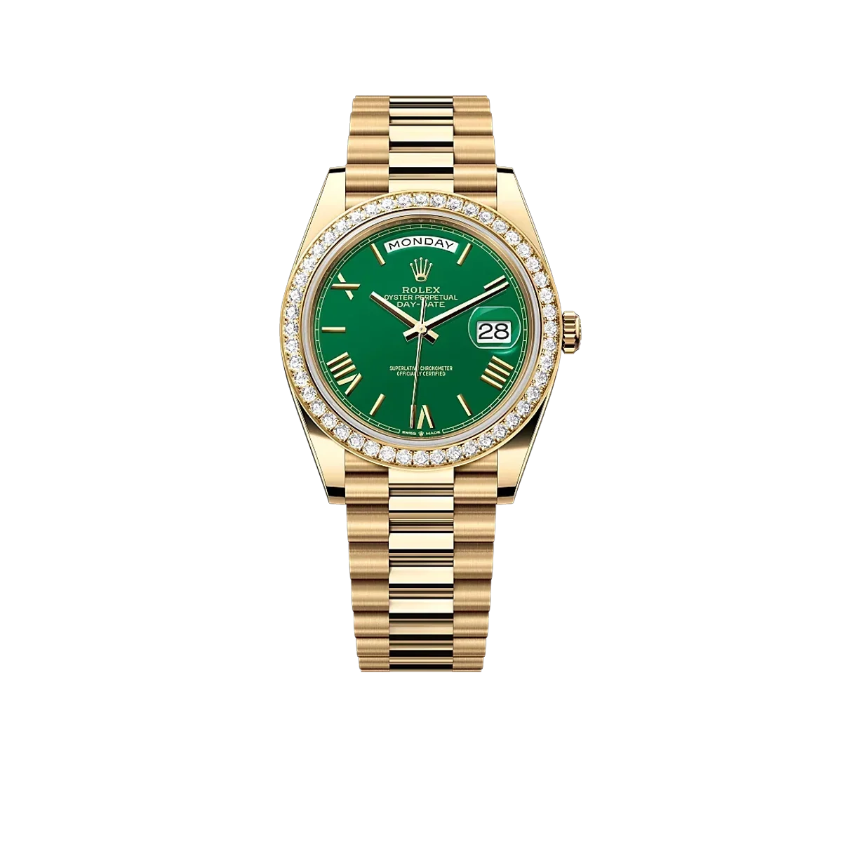 Day-Date 40 Yellow Gold Green Roman Numeral Dial Diamond Bezel M228348RBR-0040