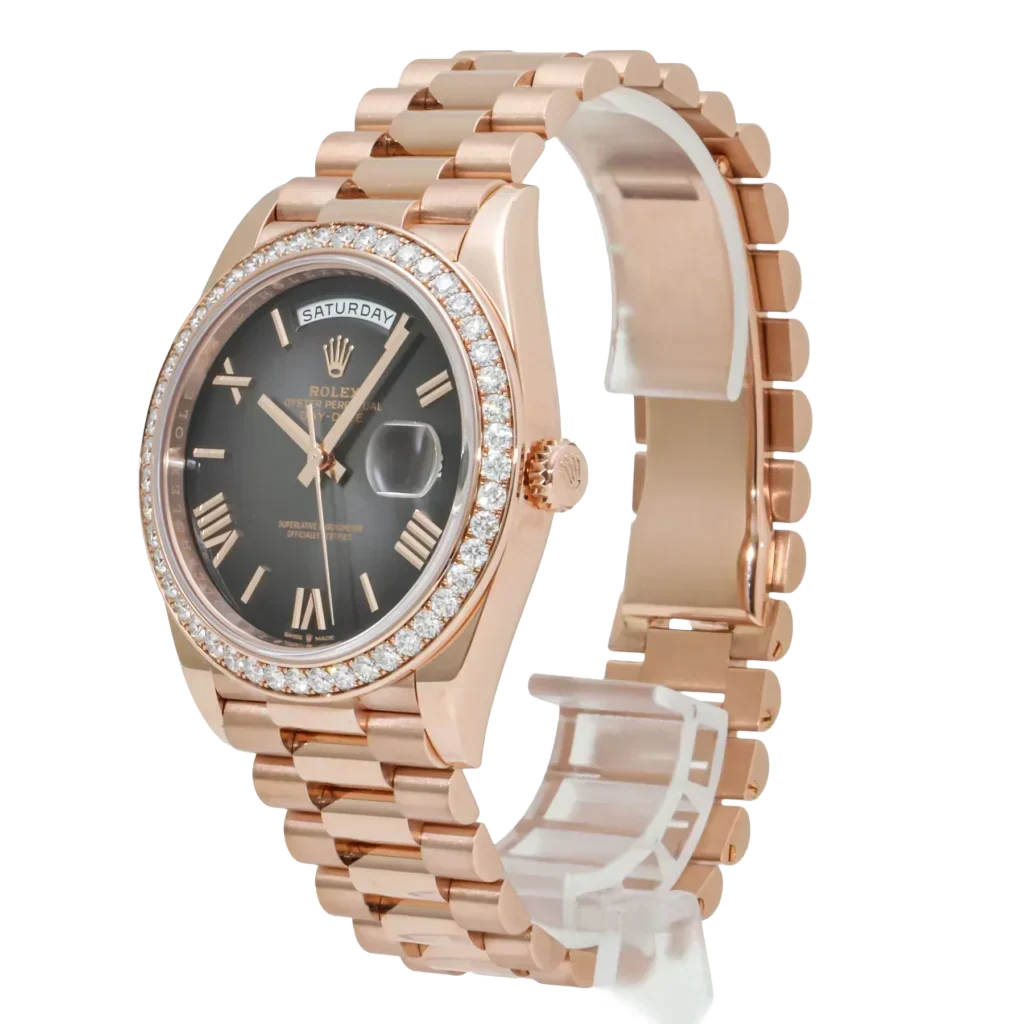 Day-Date 40 228345 Rose Gold Black Dial Diamond Bezel