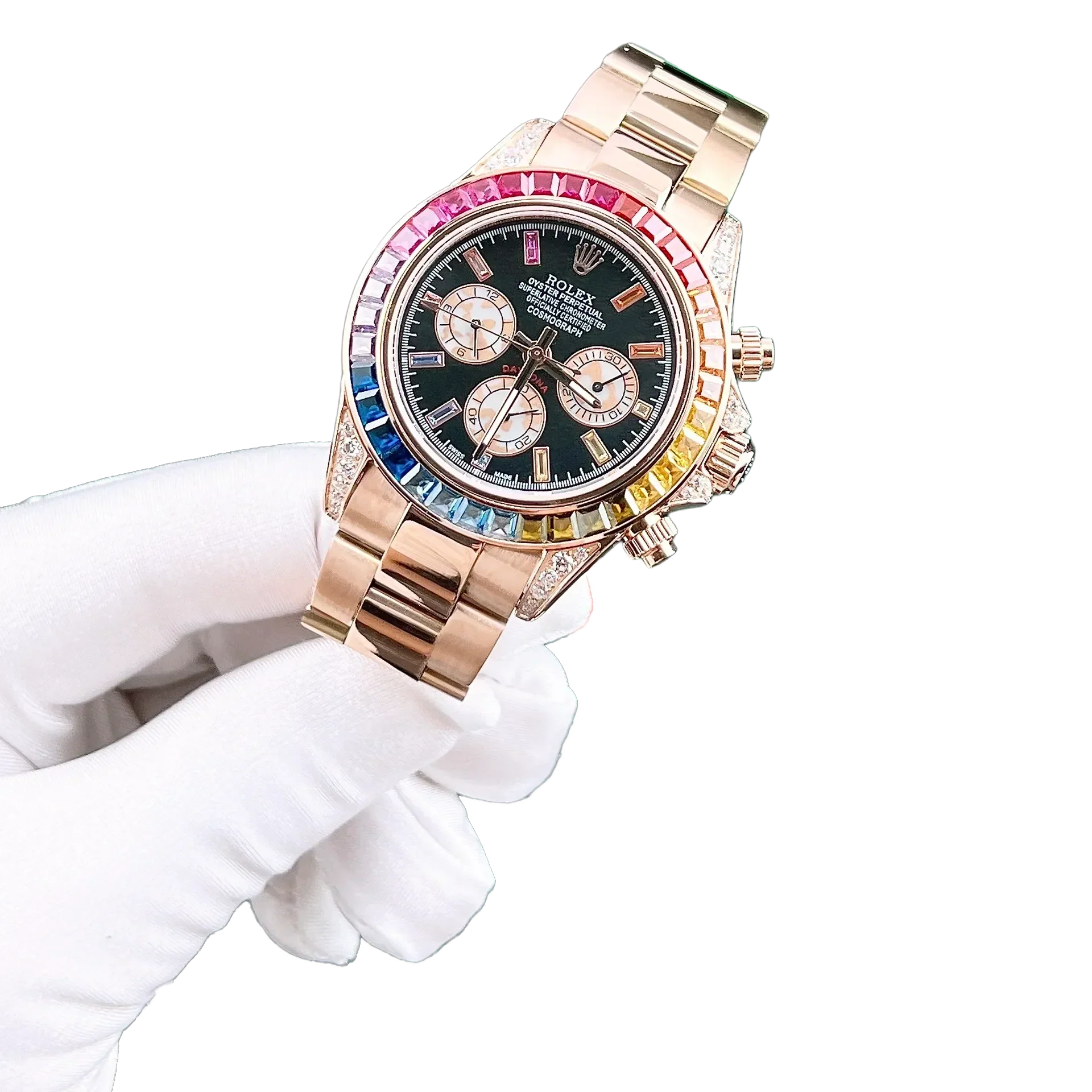 Daytona 116595RBOW Rainbow Rose Gold Black Dial Sapphire Bezel