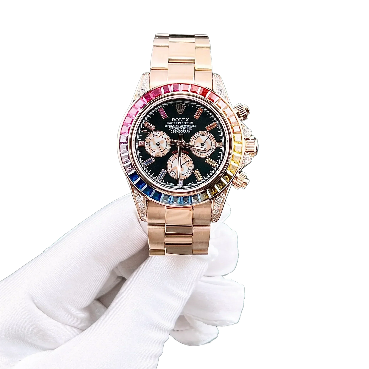 Daytona 116595RBOW Rainbow Rose Gold Black Dial Sapphire Bezel
