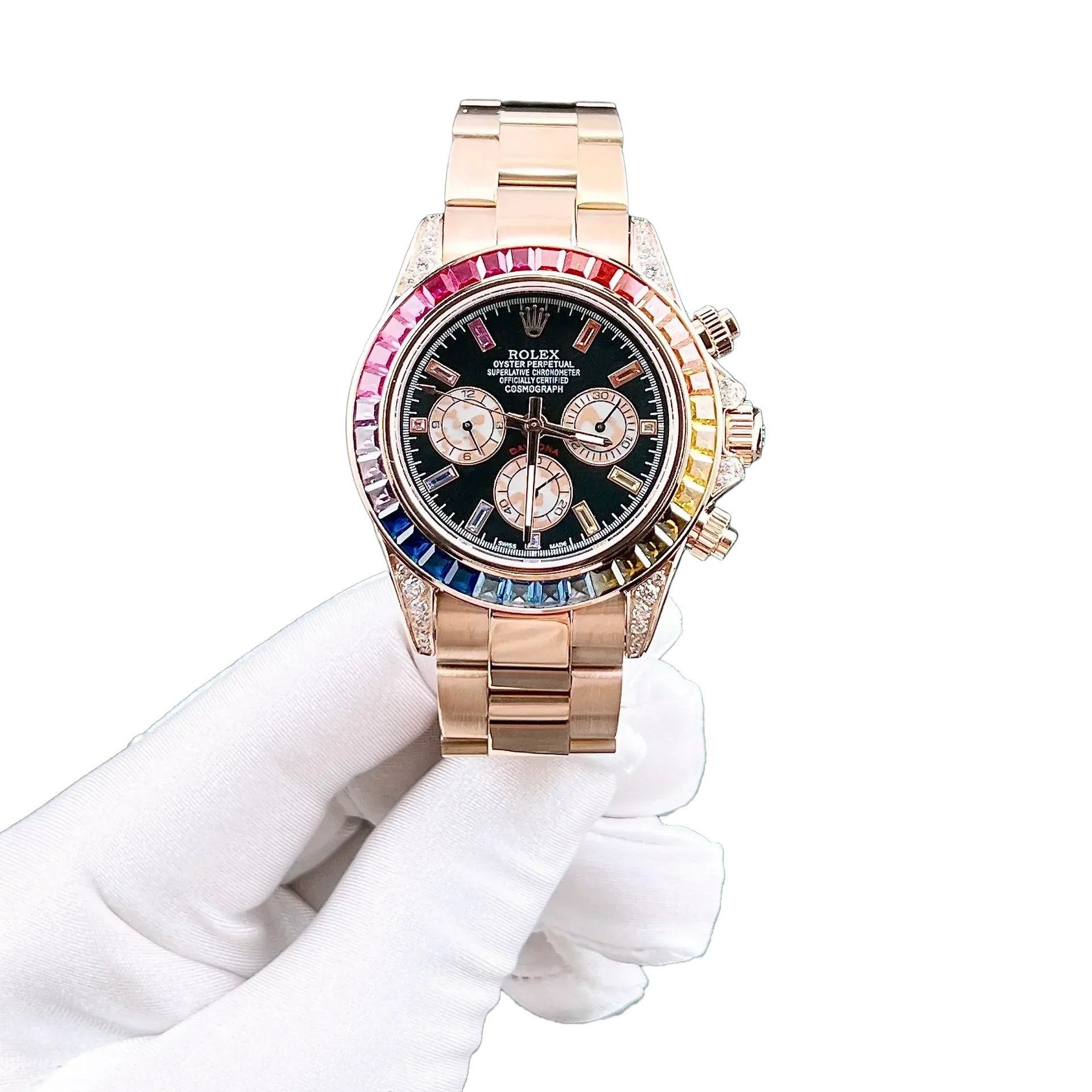 Daytona 116595RBOW Rainbow Rose Gold Black Dial Sapphire Bezel