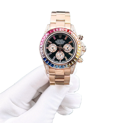 Daytona 116595RBOW Rainbow Rose Gold Black Dial Sapphire Bezel