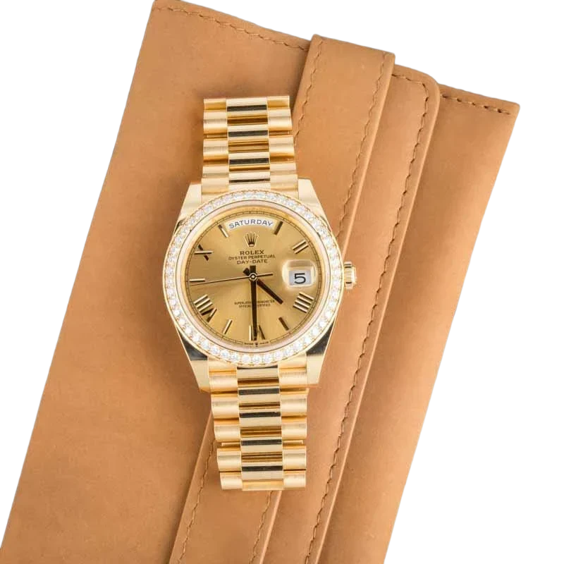Day-Date 40 228348RBR Yellow Gold Diamond Bezel Champagne Roman Dial