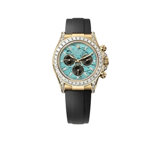 Daytona 126538TBR Yellow Gold Turquoise Stone Dial Diamond Bezel Oysterflex