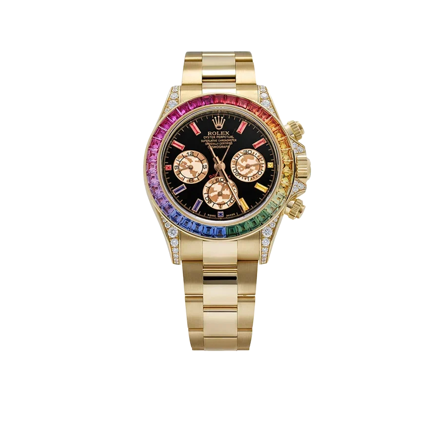 Daytona 126598RBOW 40mm Rainbow Yellow Gold Black Dial Sapphire Bezel