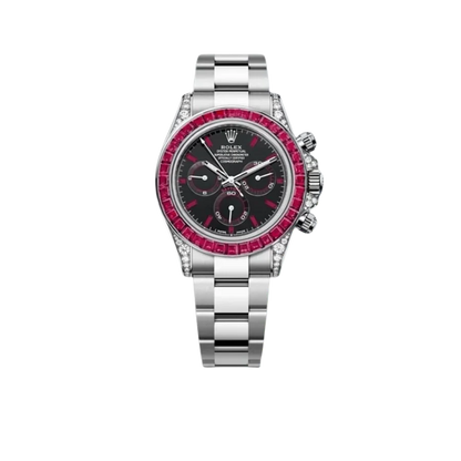 Daytona 126599TRU White Gold Diamond Black Dial Ruby Bezel