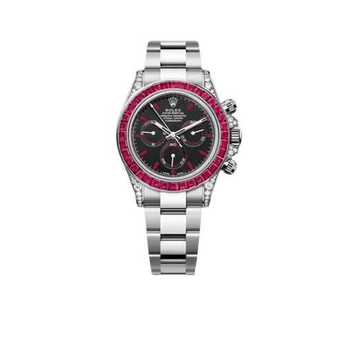 Daytona 126599TRU White Gold Diamond Black Dial Ruby Bezel