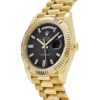 President Day-Date 40mm Black Dial Yellow Gold Diamond Mens Watch 228238