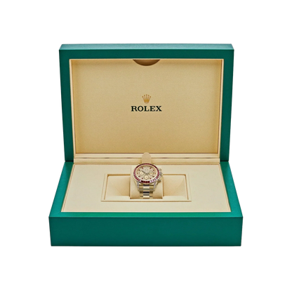 Daytona 126598TRU Yellow Gold Ruby Bezel Diamond Pave Dial
