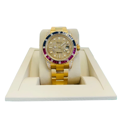GMT-Master II 40mm Yellow Gold Pepsi Bezel Diamond Set Watch 116718LN