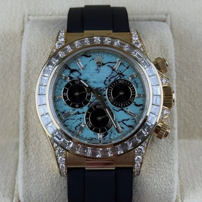 Daytona 126538TBR Yellow Gold Turquoise Stone Dial Diamond Bezel Oysterflex