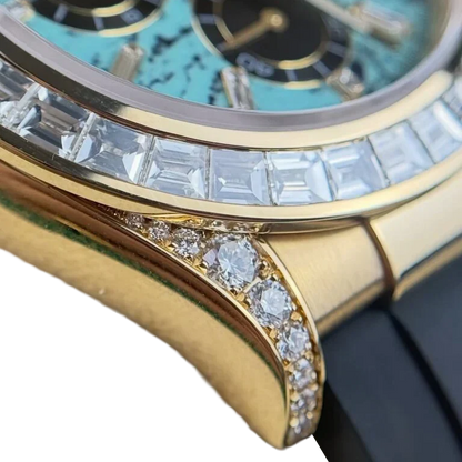 Daytona 126538TBR Yellow Gold Turquoise Stone Dial Diamond Bezel Oysterflex