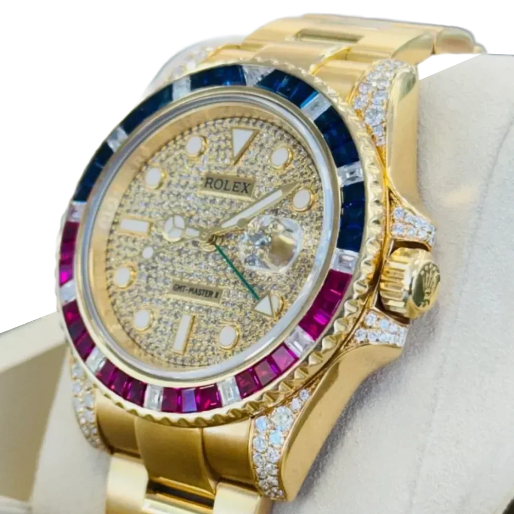 GMT-Master II 40mm Yellow Gold Pepsi Bezel Diamond Set Watch 116718LN