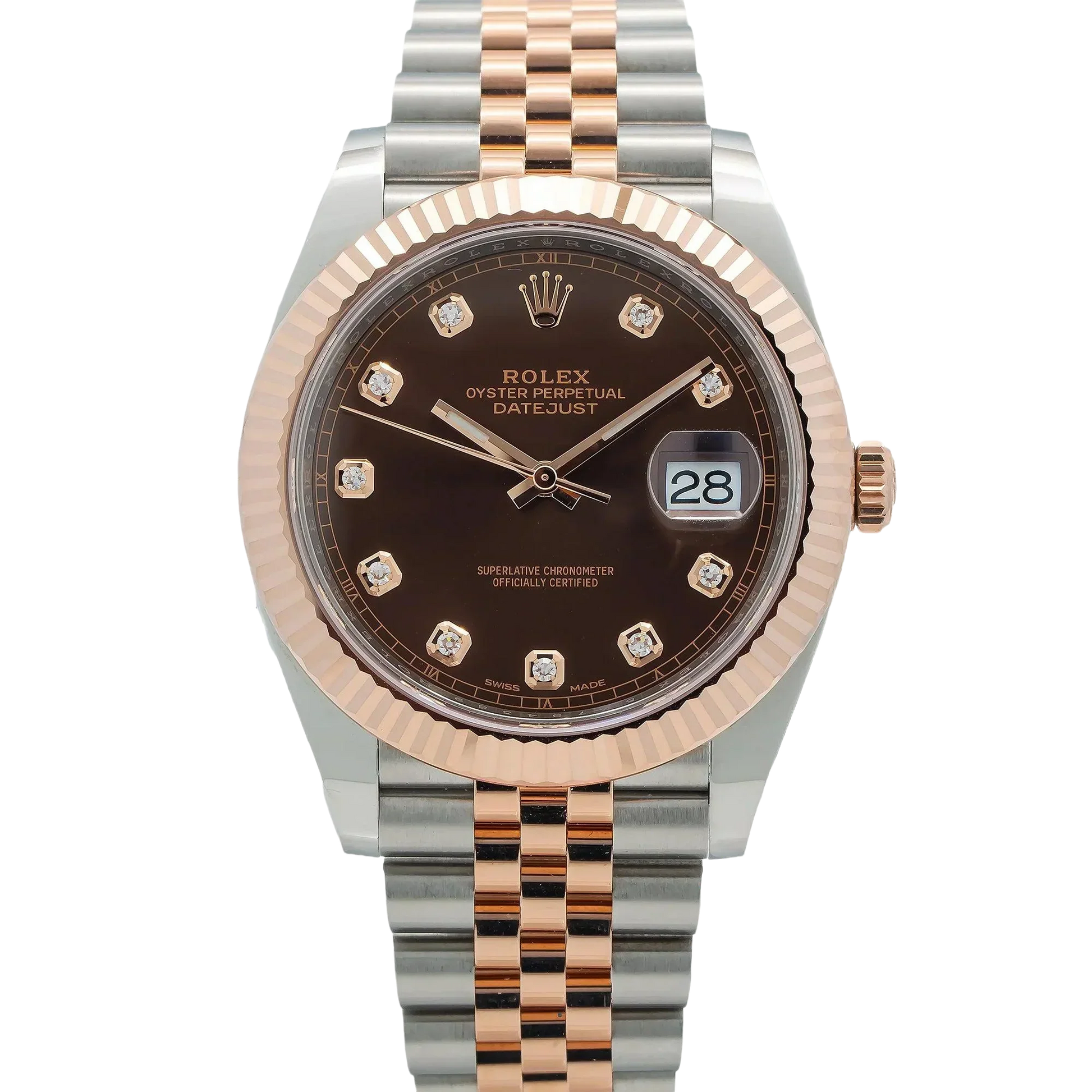Datejust 41MM 126331 Chocolate Diamond Dial Fluted Bezel Two Tone Rose Gold Jubilee Bracelet