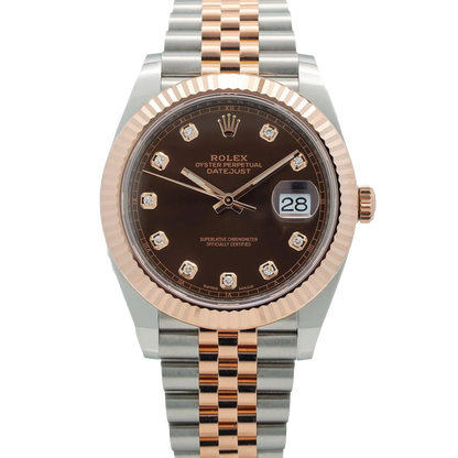 Datejust 41MM 126331 Chocolate Diamond Dial Fluted Bezel Two Tone Rose Gold Jubilee Bracelet