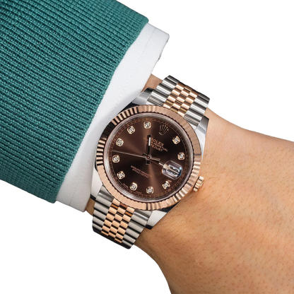 Datejust 41MM 126331 Chocolate Diamond Dial Fluted Bezel Two Tone Rose Gold Jubilee Bracelet