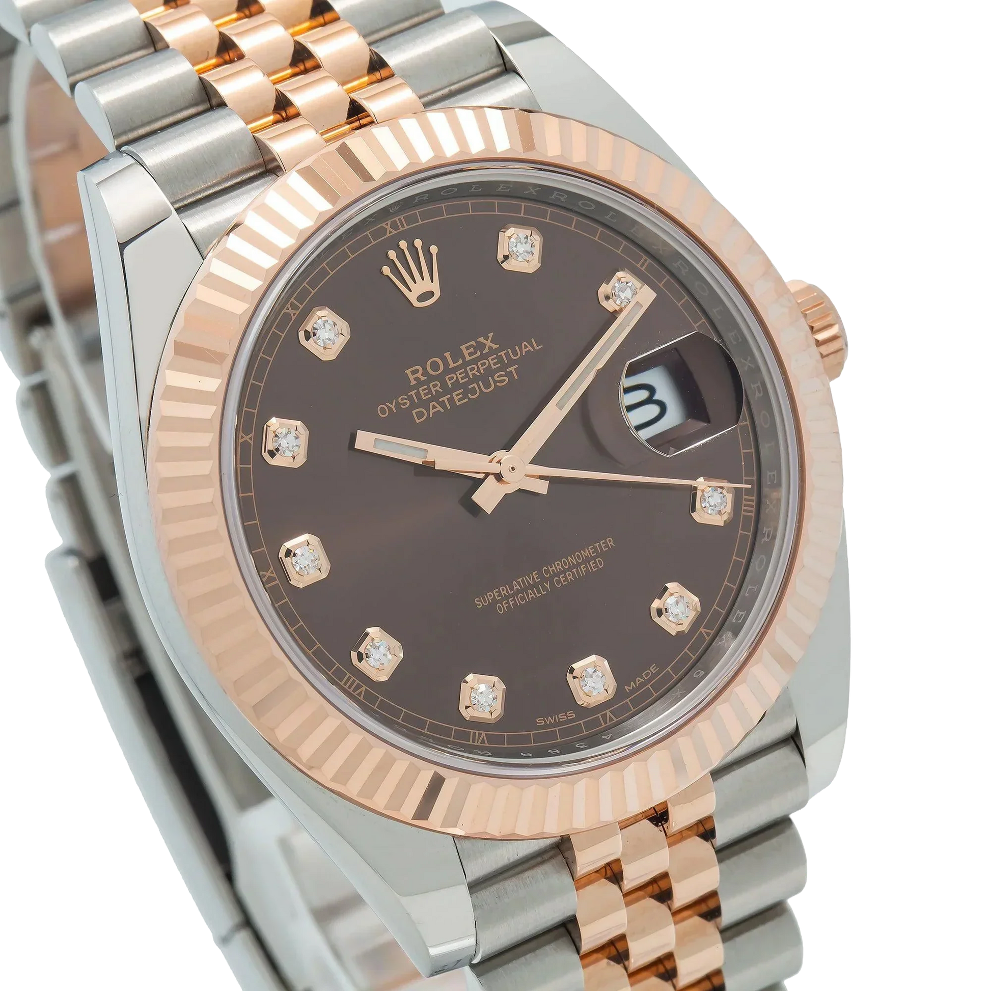 Datejust 41MM 126331 Chocolate Diamond Dial Fluted Bezel Two Tone Rose Gold Jubilee Bracelet