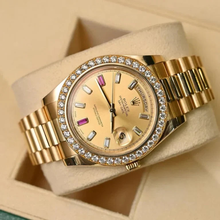 President Day-date II 41mm 218348 18k Yellow Gold Baguette Diamond & Ruby Dial
