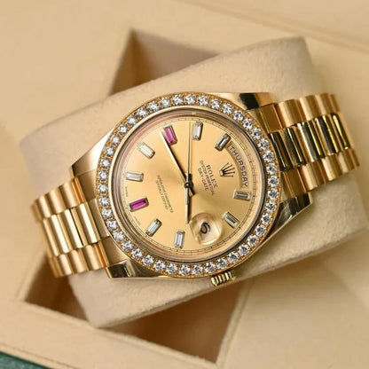 President Day-date II 41mm 218348 18k Yellow Gold Baguette Diamond & Ruby Dial