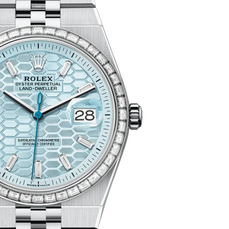 Land-Dweller Oyster 40mm Platinum & Diamonds Ice Blue Honeycomb Motif Dial M127386TBR-0001