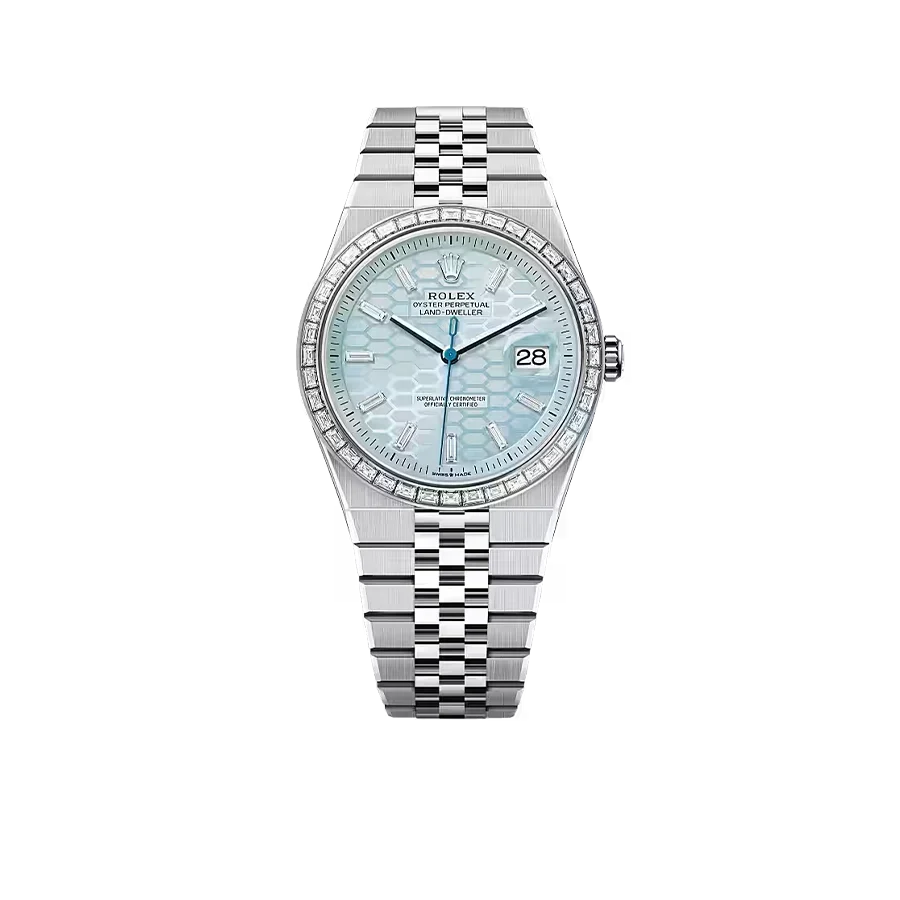 Land-Dweller Oyster 40mm Platinum & Diamonds Ice Blue Honeycomb Motif Dial M127386TBR-0001