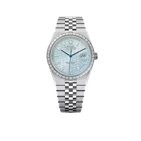 Land-Dweller Oyster 40mm Platinum & Diamonds Ice Blue Honeycomb Motif Dial M127386TBR-0001