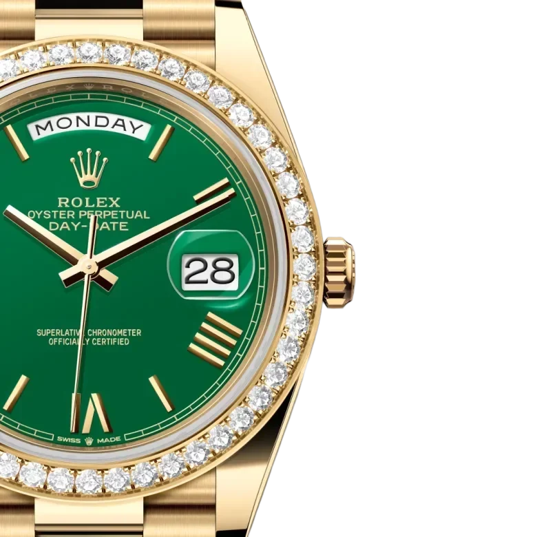 Day-Date 40 Yellow Gold Green Roman Numeral Dial Diamond Bezel M228348RBR-0040