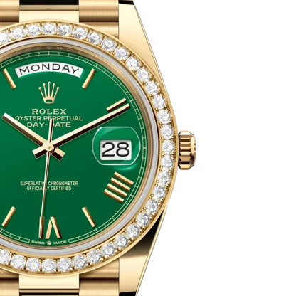 Day-Date 40 Yellow Gold Green Roman Numeral Dial Diamond Bezel M228348RBR-0040