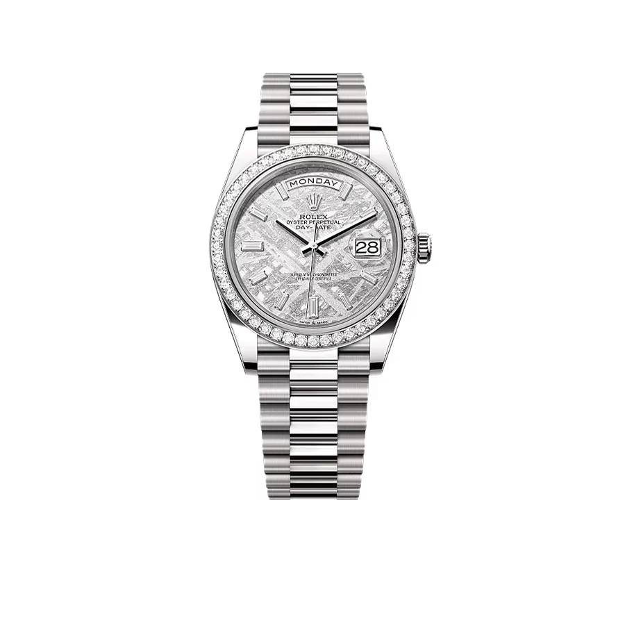 Day-Date 40mm Meteorite Dial, Platinum Diamonds M228349RBR-0040 New