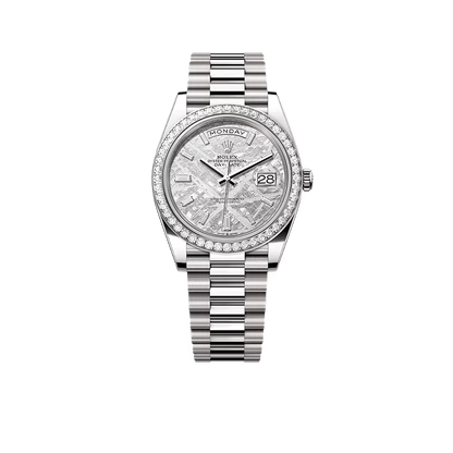 Day-Date 40mm Meteorite Dial, Platinum Diamonds M228349RBR-0040 New