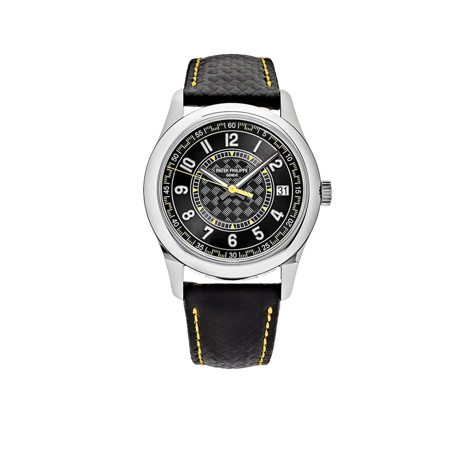 Calatrava 40mm 6007G-001 White Gold Black Dial Yellow Accents