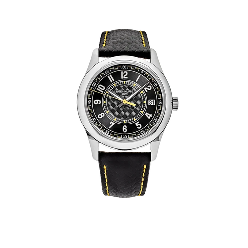 Calatrava 40mm 6007G-001 White Gold Black Dial Yellow Accents