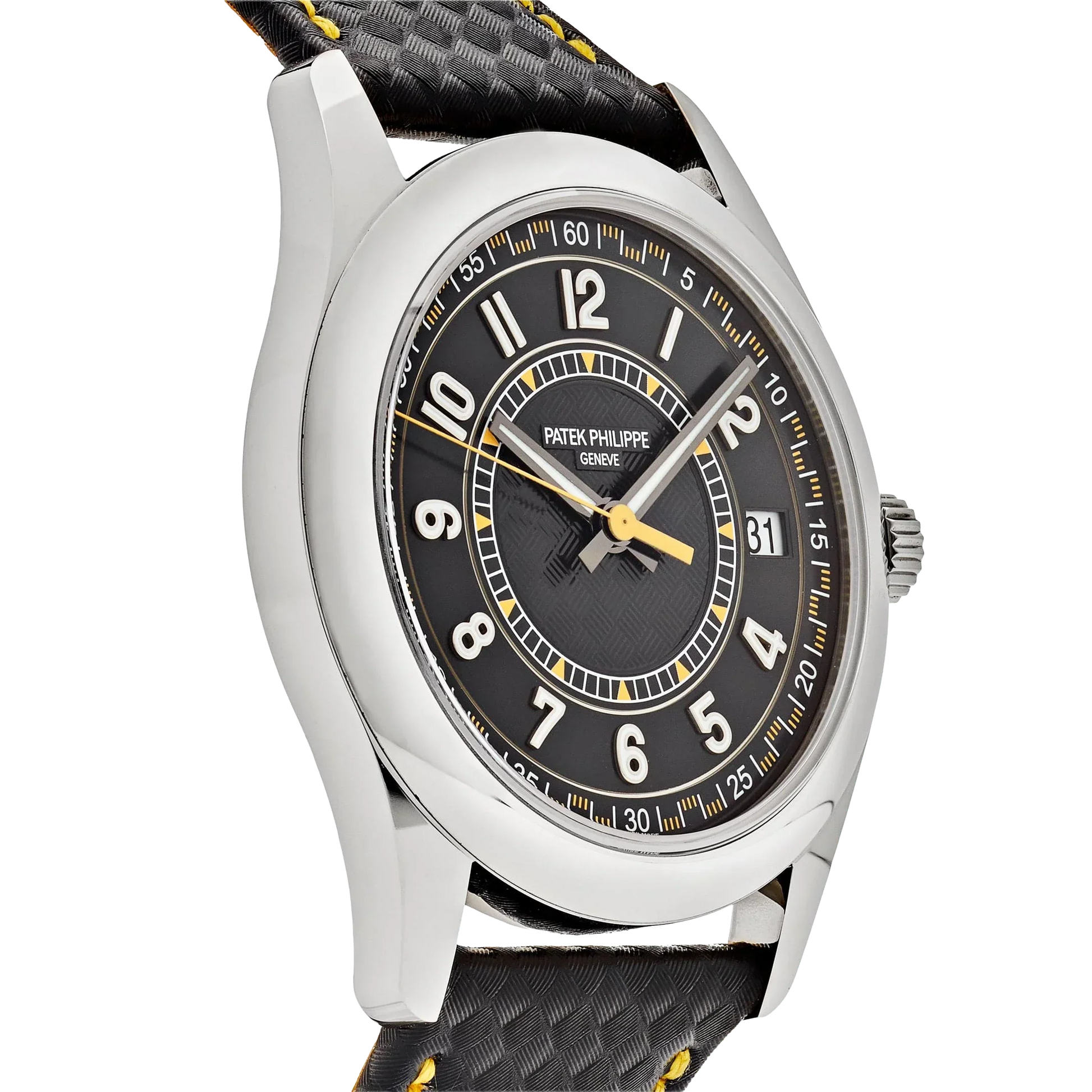 Calatrava 40mm 6007G-001 White Gold Black Dial Yellow Accents