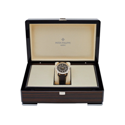Calatrava 40mm 6007G-001 White Gold Black Dial Yellow Accents
