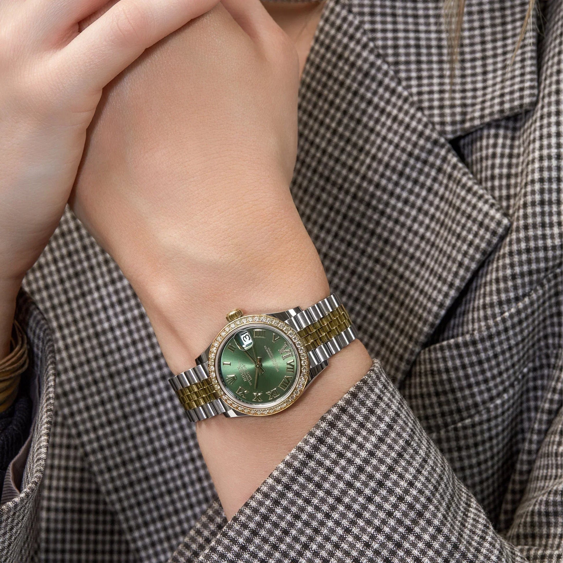 Lady-Datejust 31mm 278383RBR Yellow Gold Stainless Steel Green Roman Dial Diamond Bezel