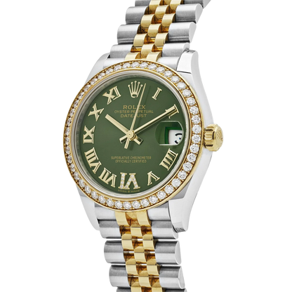 Lady-Datejust 31mm 278383RBR Yellow Gold Stainless Steel Green Roman Dial Diamond Bezel