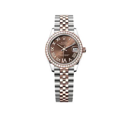 Lady-Datejust 31mm 278381RBR Stainless Steel Rose Gold Brown Roman Numerals Diamond Dial Diamond Bezel Jubilee
