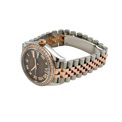Lady-Datejust 31mm 278381RBR Stainless Steel Rose Gold Brown Roman Numerals Diamond Dial Diamond Bezel Jubilee
