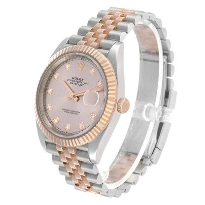 Datejust 41 Steel Everose Gold Sundust Diamond Dial Mens Watch 126331