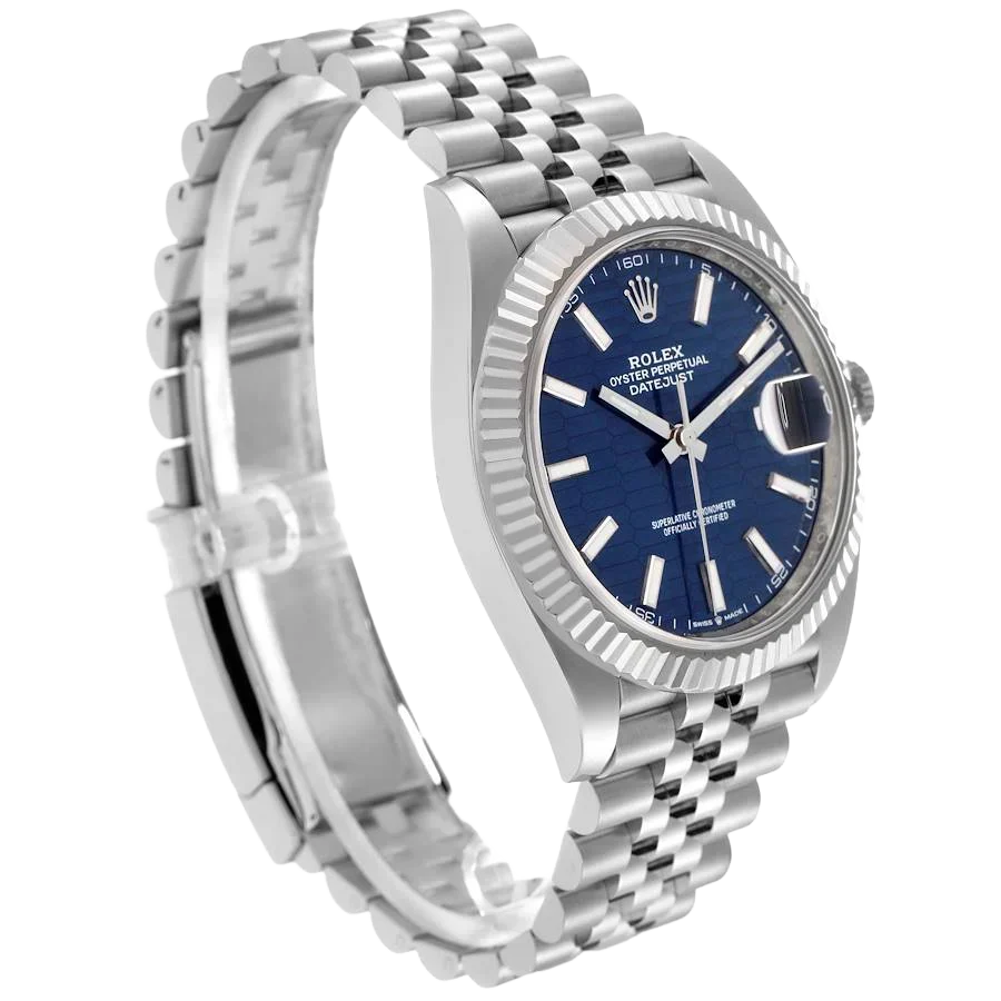 Datejust 41mm Steel White Gold Fluted Motif Dial Mens Watch 126334