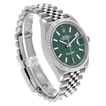 Datejust 41mm Steel White Gold Mint Green Dial Mens Watch 126334