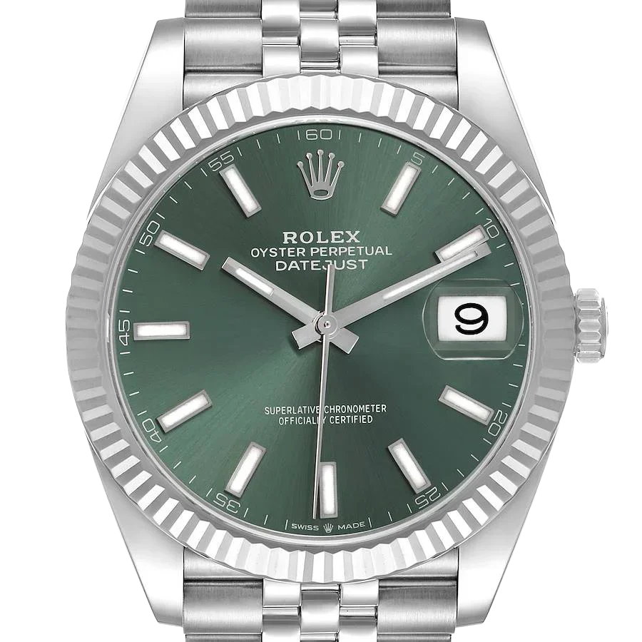 Datejust 41mm Steel White Gold Mint Green Dial Mens Watch 126334