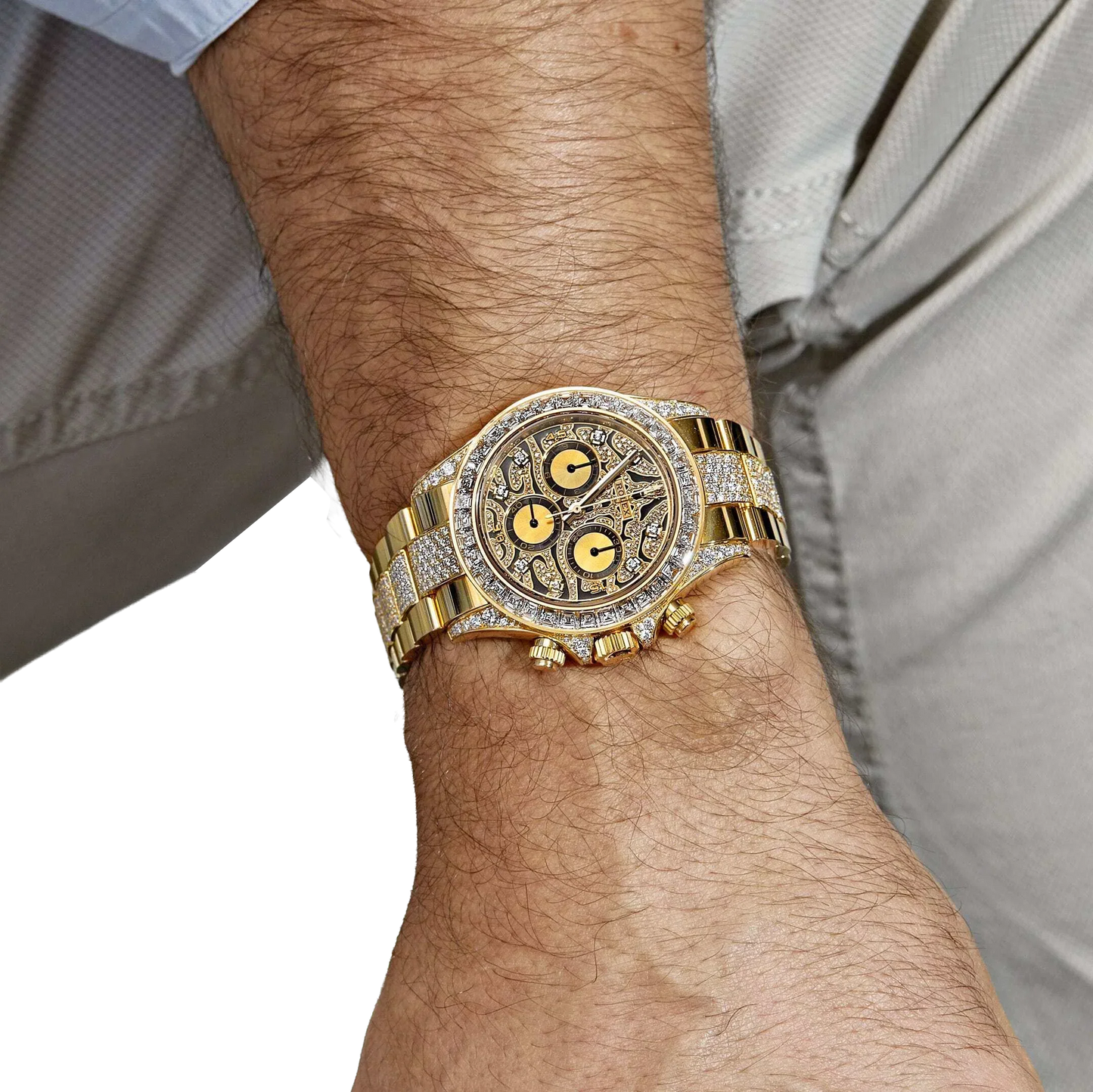 Daytona Eye of the Tiger 116598TBR Yellow Gold Diamond Dial with Diamond Bracelet (Super Clone)