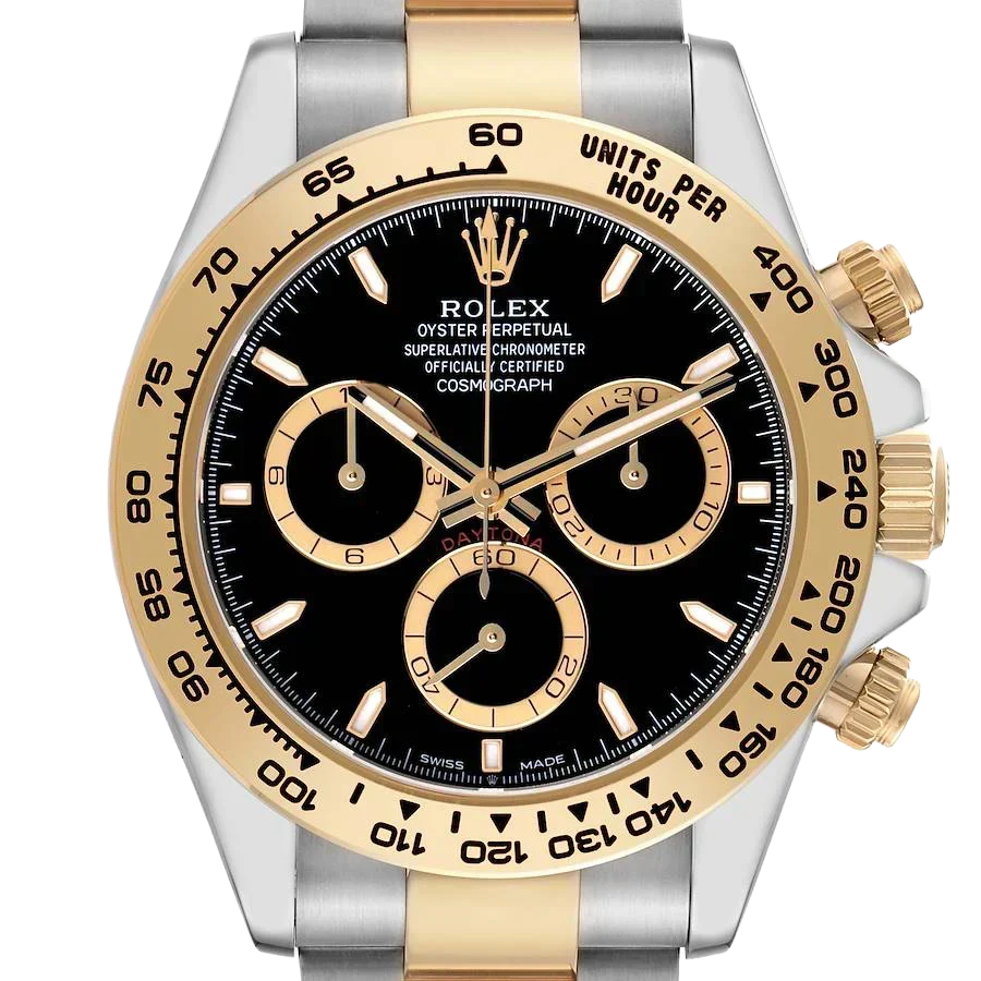 Daytona 40mm Steel Yellow Gold Black Dial Mens Watch 126503