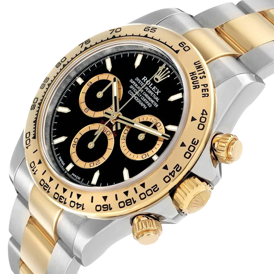 Daytona 40mm Steel Yellow Gold Black Dial Mens Watch 126503