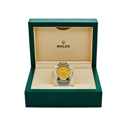 Oyster Perpetual 41mm Stainless Steel Yellow Dial Men Watch 124300-0004