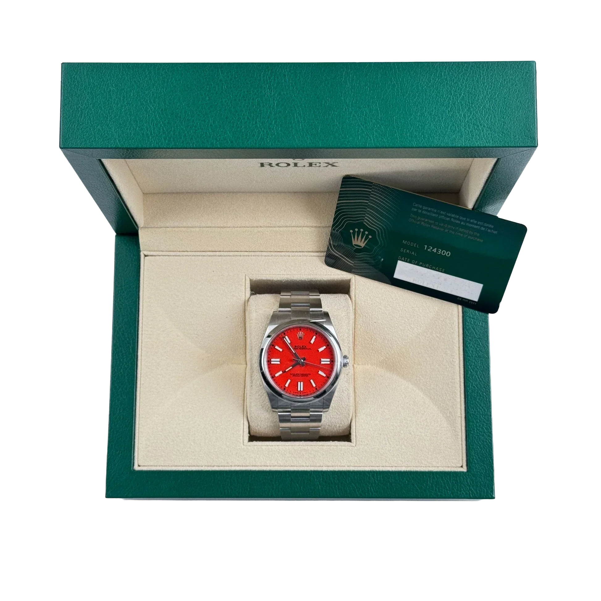 Oyster Perpetual 41mm Stainless Steel Coral Red Dial 124300 - 0007